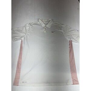Nike Golf Tiger Woods Polo Shirt Engineered Striped Mens XL Dri-Fit White Orange